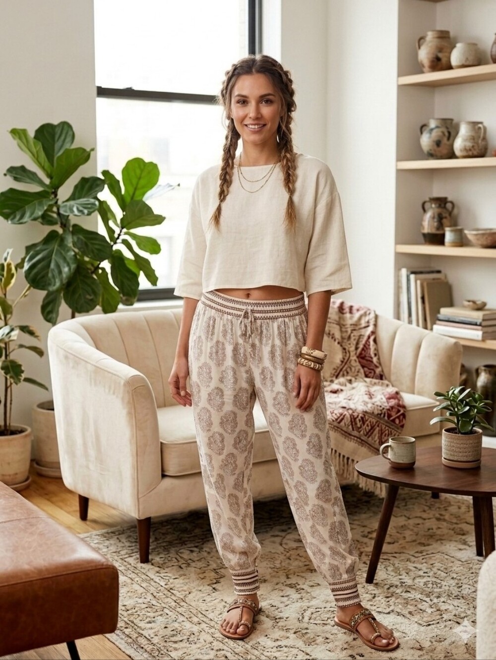 Devi Designs Boho Paisley 100% Cotton Harem Pants L